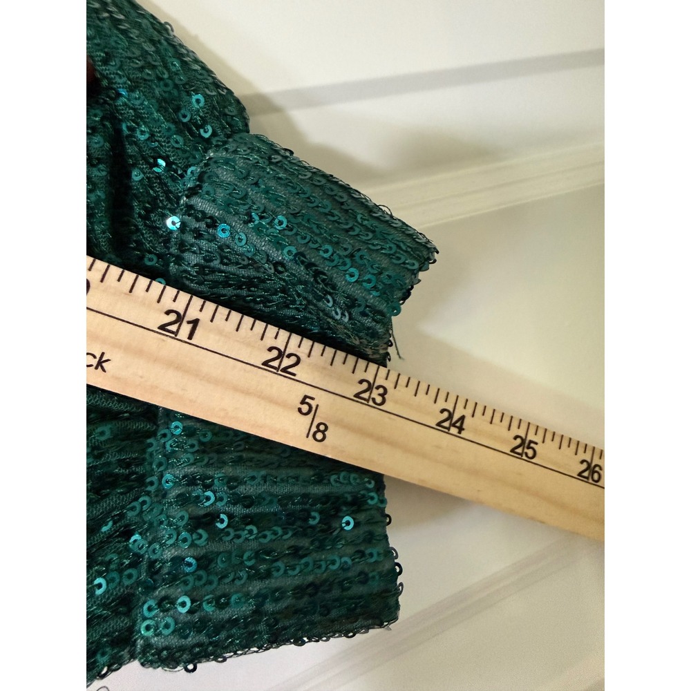 BIBI Emerald Green Sequin Button Down Shirt Long Sleeve Top XL Holiday Top - Picture 7 of 10